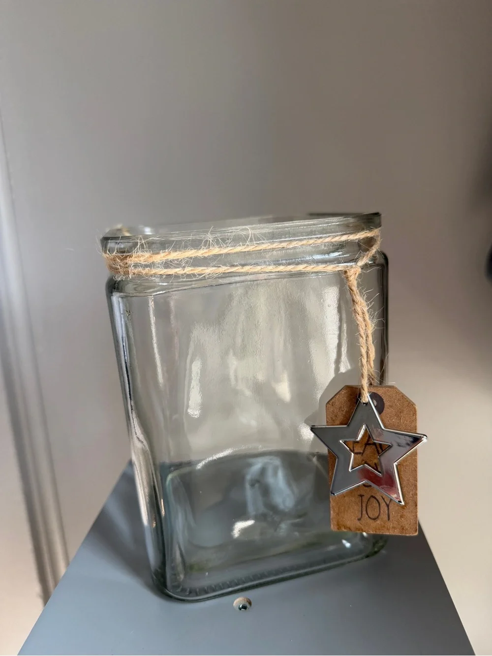 Glass Holiday Jar with Silver Star Accent - Clear
